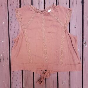 SELFIE Burnt Orange Top With Lace Detail and Tie In Back - XL